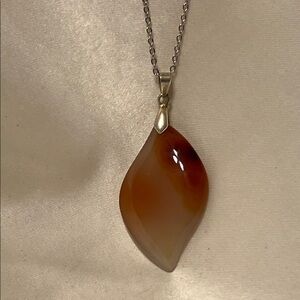 Elegant Silver with Glass Brown Pendant Necklace